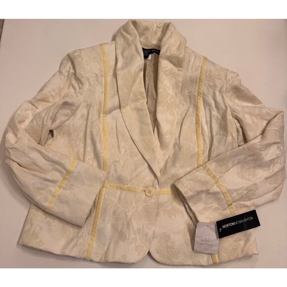 NWT Y2K Norton McNaughton White/Gold Jacquard Floral Blazer Jacket Size 16 - Picture 1 of 5
